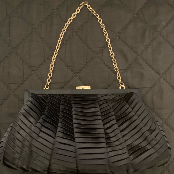 Jessica McClintock Navy Blue Satin pin tuck Clutch Handbag - Picture 3 of 6